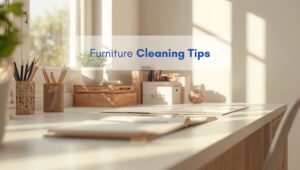 Clean North American style home office desk with natural light, representing effective furniture cleaning tips for maintaining a spotless and organized home.