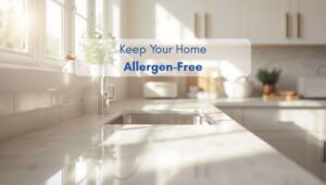 Bright North American kitchen with sunlight and clean countertops, representing tips to keep your home allergen-free.