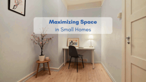 Small North American home office with minimalist decor, clean design, and efficient use of space, illustrating maximizing space in small homes.