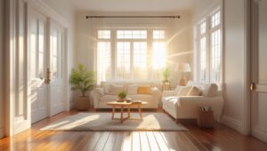 Bright and cozy living room after professional cleaning by Paula’s Cleaning Service.