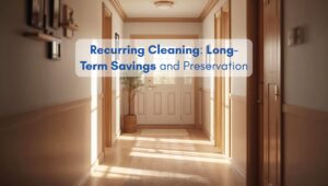 Bright hallway of a North American home highlighting the benefits of recurring cleaning for long-term savings and preservation.
