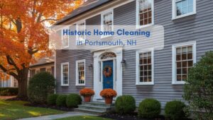 Historic American-style home in Portsmouth, NH with fall foliage, used to illustrate professional historic home cleaning services.