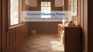 Bright and organized hallway in a North American-style home, illustrating the benefits of customized cleaning plans for better efficiency and savings.