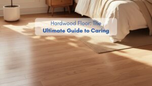 Clean hardwood bedroom floor in a bright, organized North American home, showing natural wood tones and elegant minimalist decor.