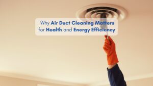 Professional cleaner using specialized equipment to clean an air duct inside a modern North American home.